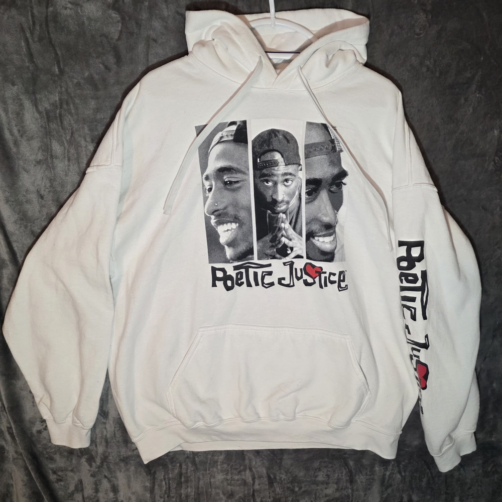 Poetic Justice White Graphic Tupac Pullover Hoodie